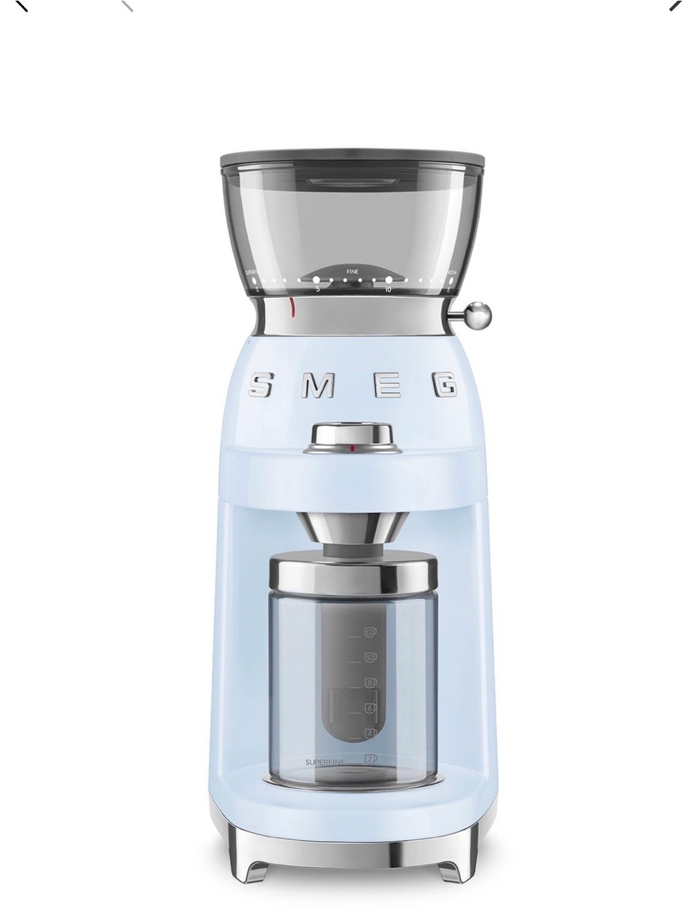 SMEG Pastel Blue Electric Coffee Grinder - Modern Home Coffee Accessory